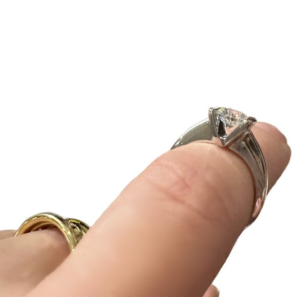 Natural Diamond 14k White Gold Tension Band Engagement Ring - Picture 7 of 9